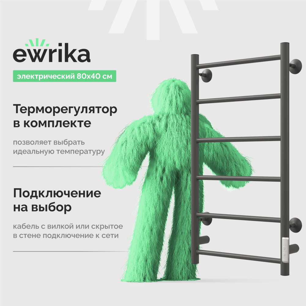 

Полотенцесушитель электрический Ewrika Сафо PN 80x40, черный матовый, Сафо