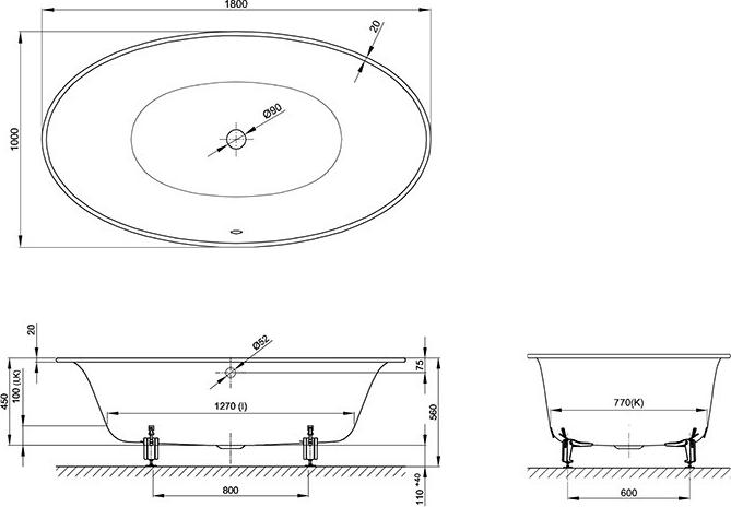 Стальная ванна Bette Eve Oval 6043-000 PLUS 180х100 с шумоизоляцией