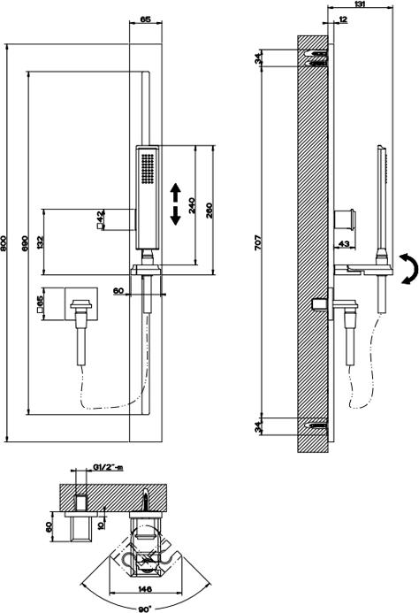 Душевой гарнитур Gessi Eleganza 46144#706, черный металлик