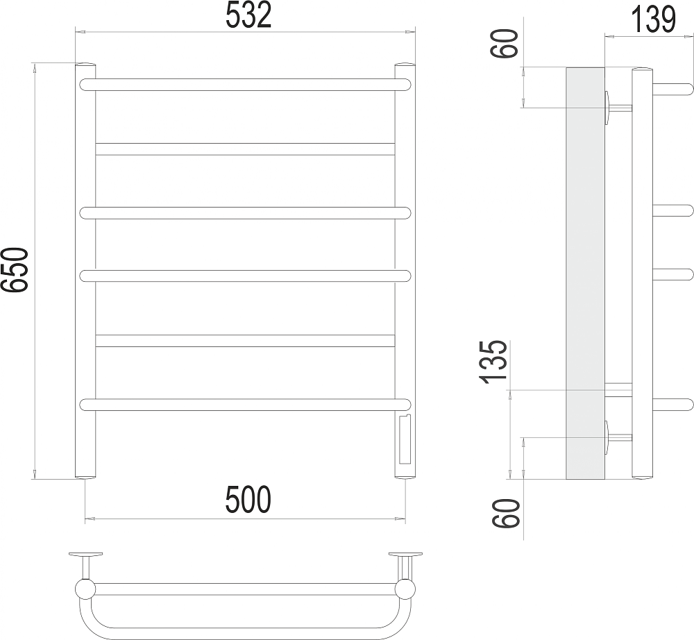 Полотенцесушитель электрический Terminus Евромикс П6 500x650 4670078531278 правый, хром