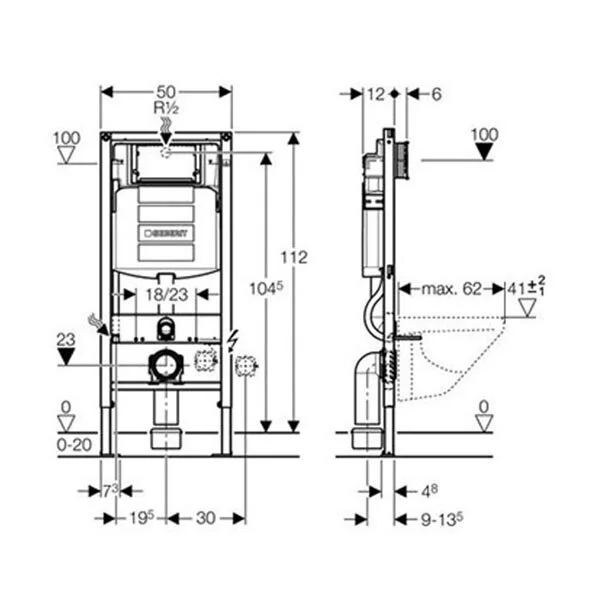 Инсталляция Geberit с безободковым унитазом Jacob Delafon Vox EDM102-00, сиденье микролифт клавиша хром, комплект