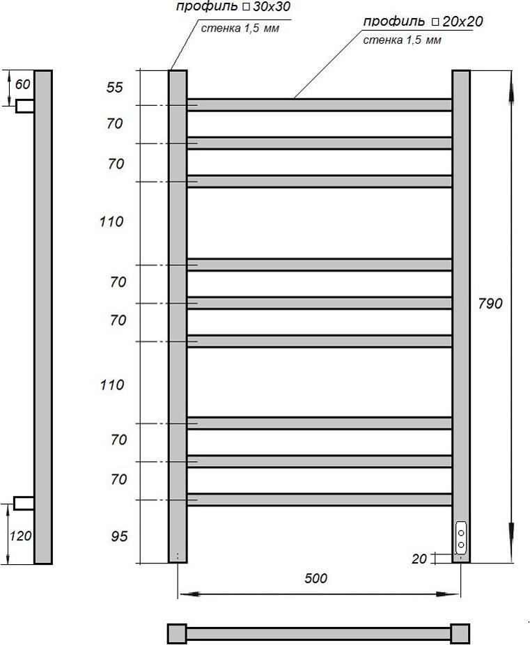 Полотенцесушитель электрический Point Вега PN71858 П9 500x800, хром