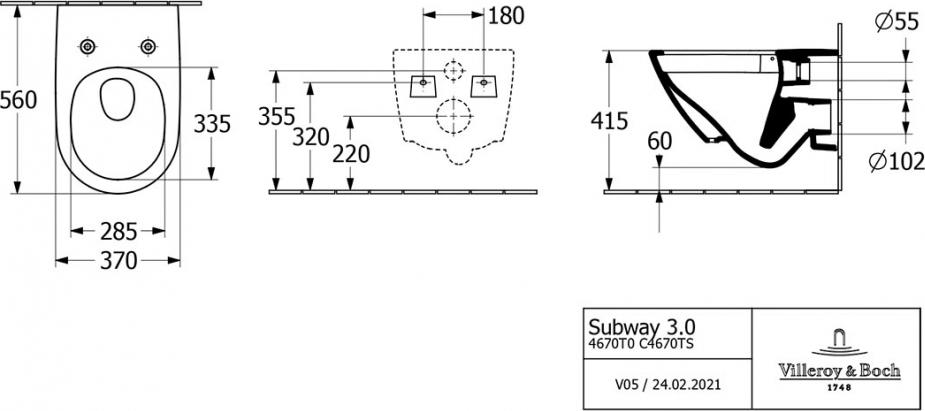 Унитаз подвесной Villeroy & Boch Subway 3.0 4670TSR1 с сиденьем микролифт, белый