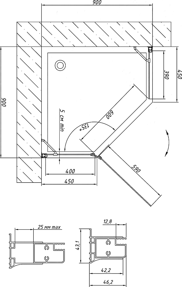 Душевой уголок Vegas Glass AFA-Pen 0090 05 05 L профиль бронза, стекло бронза