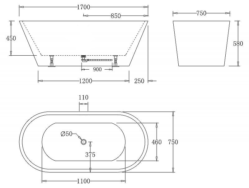 Акриловая ванна BelBagno BB61-1700-W0 170x75, белый