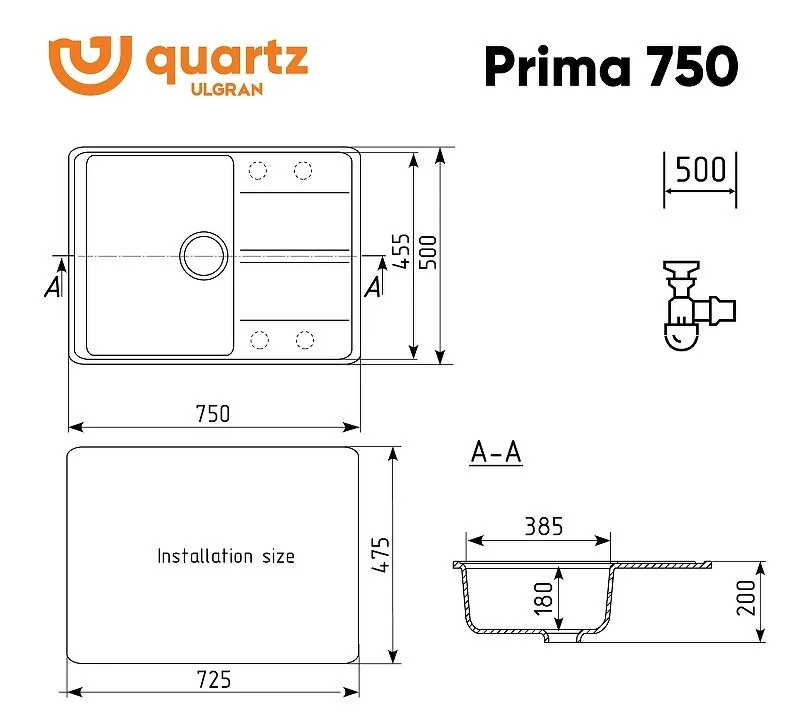 Кухонная мойка Ulgran Quartz Prima Prima 750-01 белый