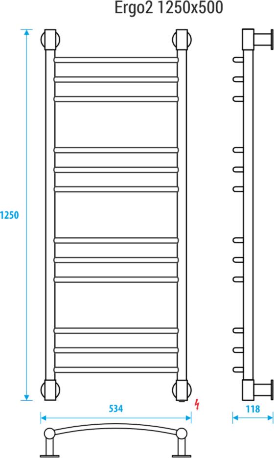 Полотенцесушитель электрический Energy Ergo2 1250x500, EETR0ERGO2125500000