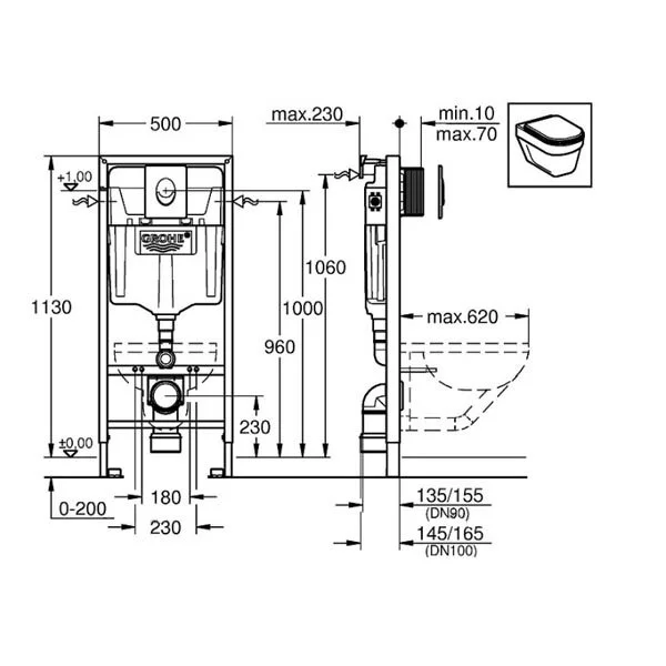 Инсталляция Grohe Rapid SL 38750001 4 в 1 с унитазом Stworki Хельсинки 38750001/63429 Clean On DPL EO slim 63429, крышка микролифт, клавиша хром