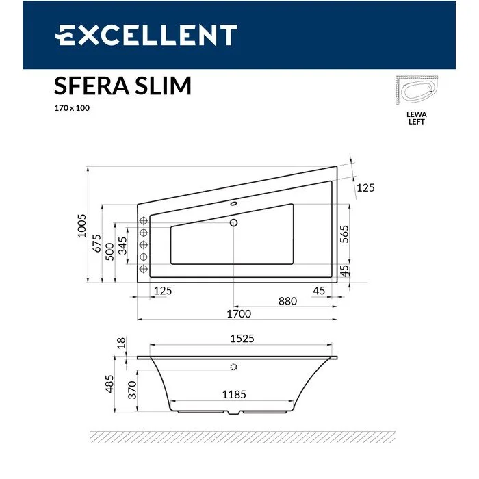 Акриловая ванна Excellent Sfera WAEX.SFL17S.SMART.GL золото, белый