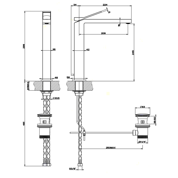 Смеситель для раковины Gessi Rettangolo K 53003#299, черный матовый