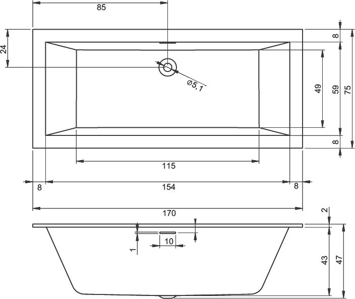 Акриловая ванна Riho Rething Cubic B105001005 170x75