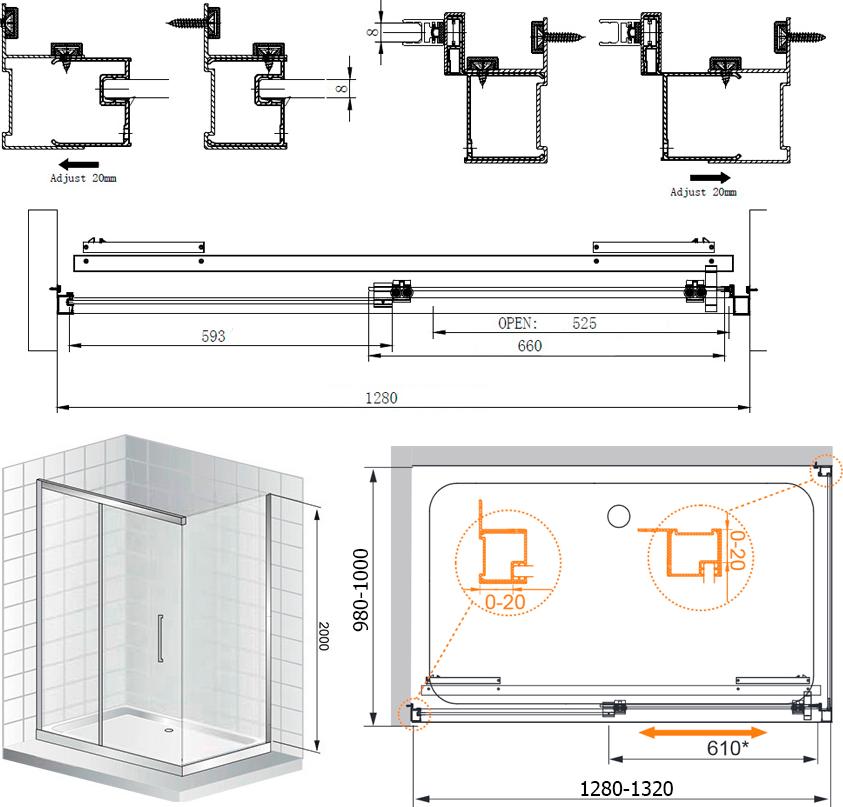 Душевой уголок Cezares Lux soft W AH1 130/100 C Cr IV