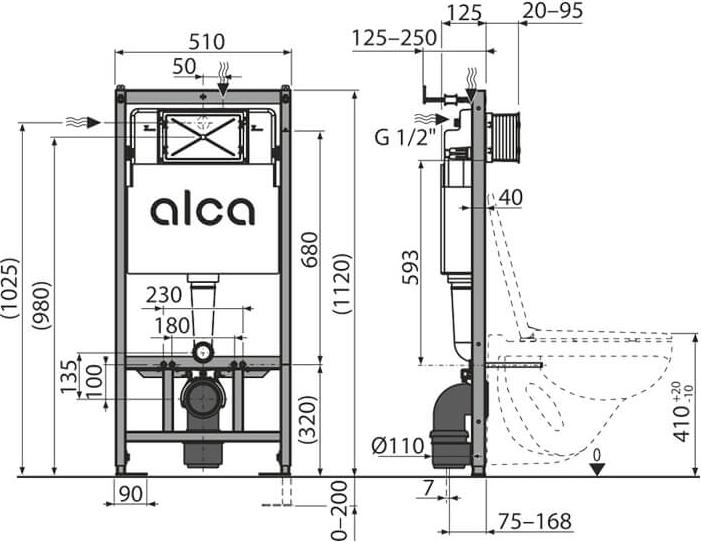 Система инсталляции для унитазов AlcaPlast AM101/1120-4:1 RU M571-0001 с кнопкой смыва хром