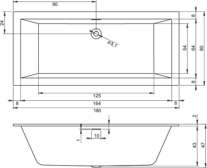 Акриловая ванна Riho Rething Cubic B106011005 R, 180x80