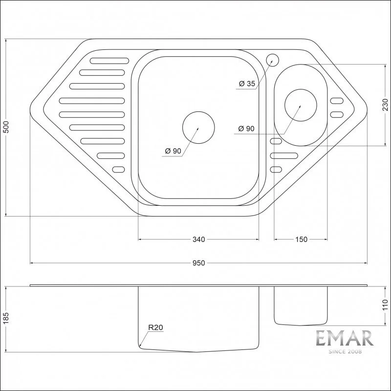 Кухонная мойка Emar Steel 9550C серый