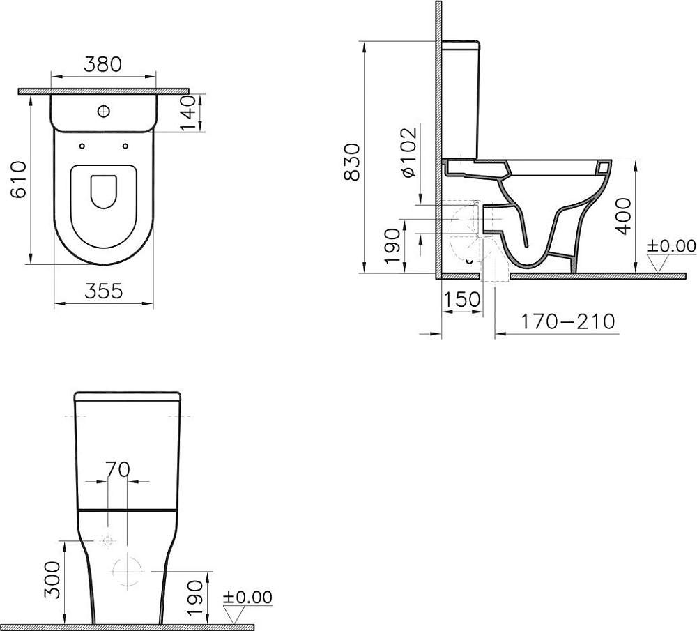 Унитаз-компакт VitrA Zentrum 9012B003-7202 с сиденьем микролифт, белый