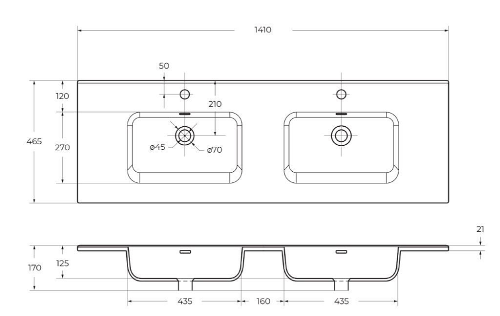 Раковина BelBagno BB1400-2-ETL 140 см, белый