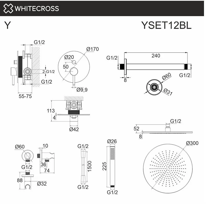 Душевая система Whitecross Y black YSET12BL черный