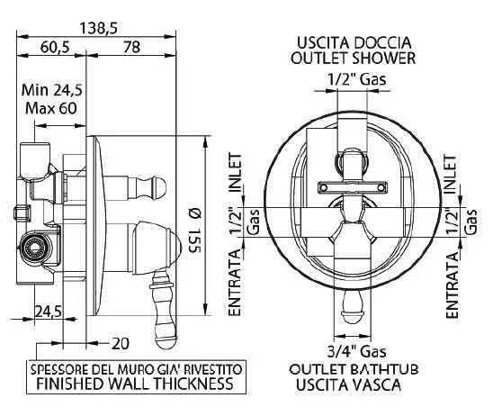 Смеситель для ванны с душем Bandini Antico 854620ZZ06 желтый