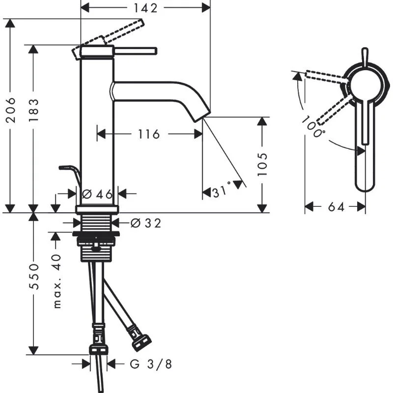 Смеситель для раковины Hansgrohe Tecturis S 73314000 хром