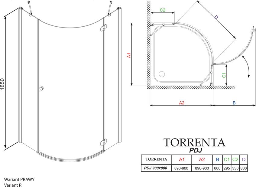 Душевой уголок Radaway Torrenta PDJ 90 стекло графит R