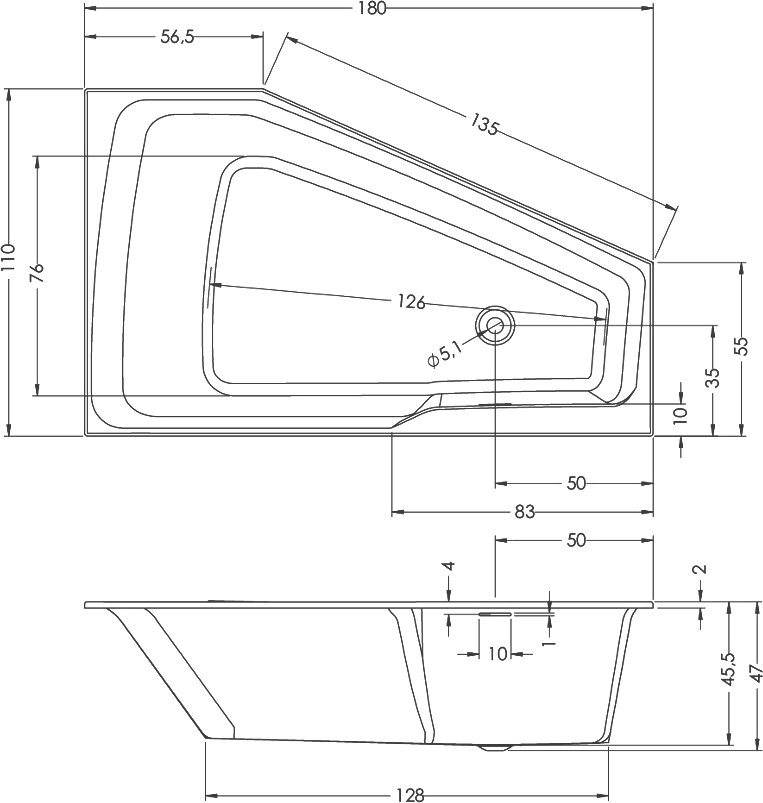 Акриловая ванна Riho Rething Space B116001005 L, 180x110