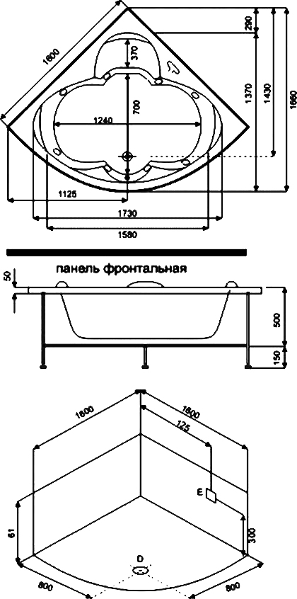 Акриловая ванна Bas Дрова 160х160 Вн БасВГ26 с гидромассажем