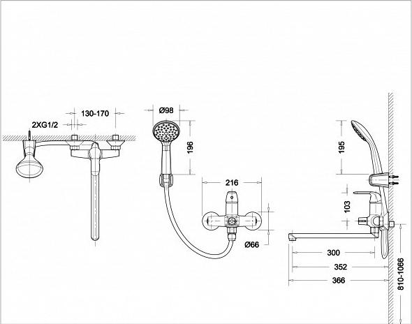 Смеситель для ванны и душа Bravat Simple 6135193CP-LB, хром