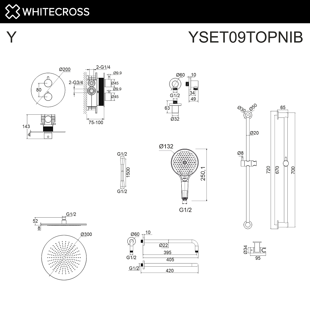 Душевая система Whitecross Y YSET09TOPNIB термостат, никель брашированный