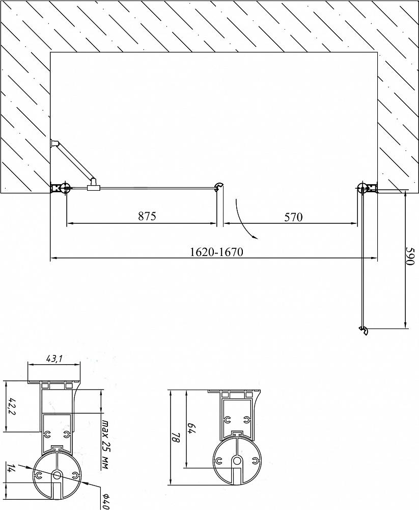 Душевая дверь Vegas Glass EP-2F 165 01 01, профиль белый, стекло прозрачное