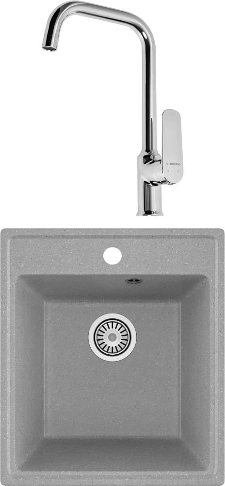 Комплект Мойка кухонная Domaci Палермо PR-425-003 серая + Смеситель STWORKI