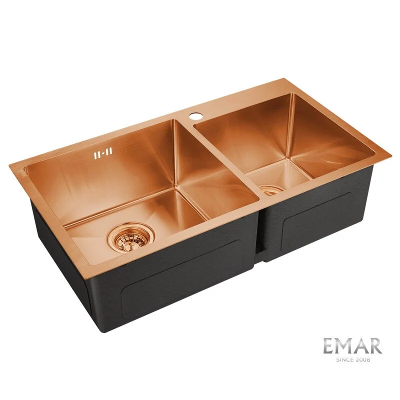 Глянцевая кухонная мойка EMAR EMB-210 PVD Nano Coppery