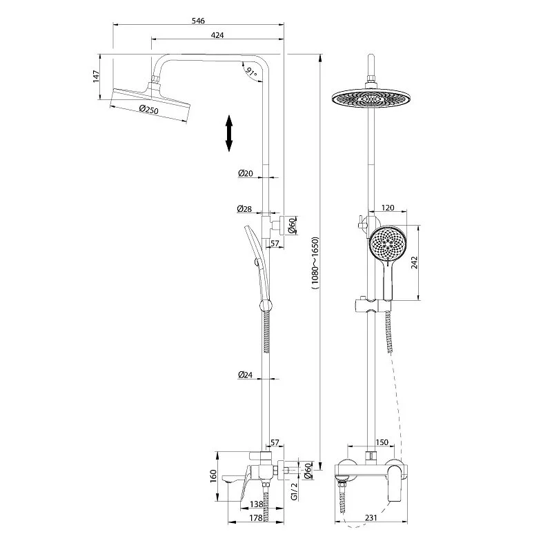 Душевая система Grossman Galaxy 500.K35.01.320 золото