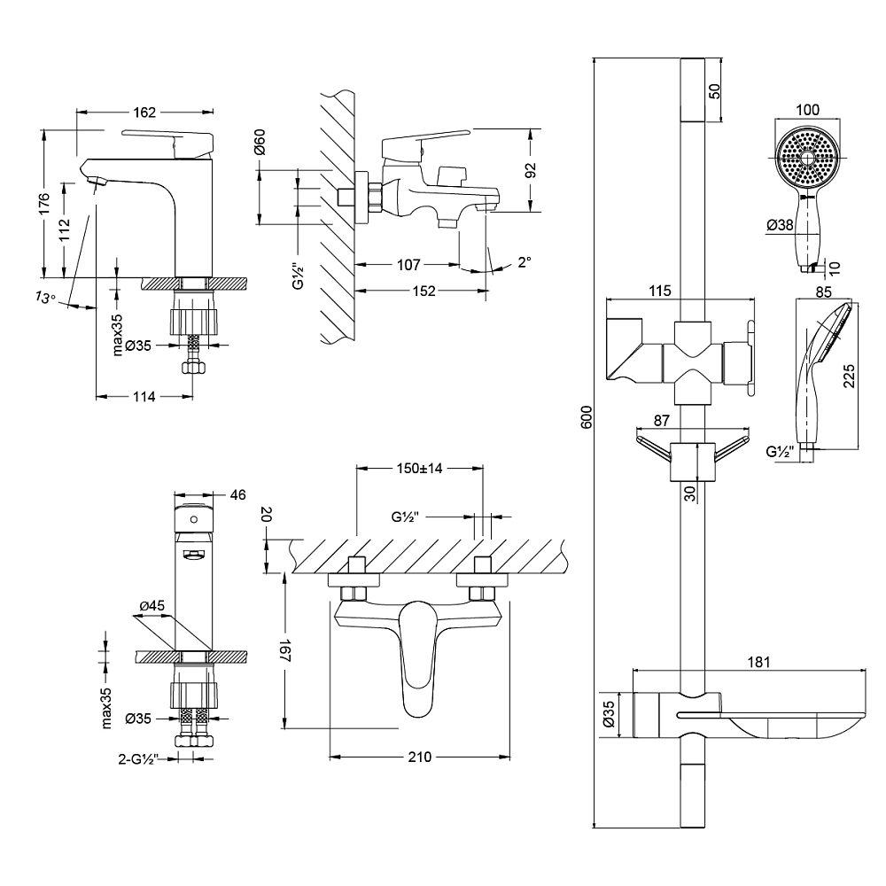 Комплект смесителей для ванны Lemark Point LM0380C хром