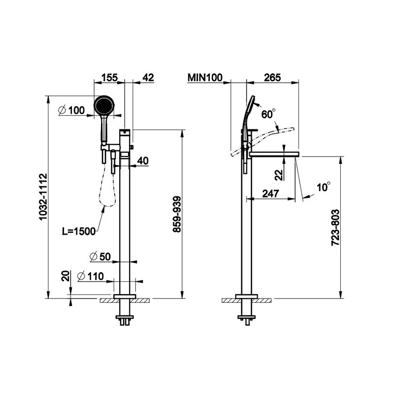 Смеситель для ванны с душем Gessi Via Manzoni 24982/031 хром