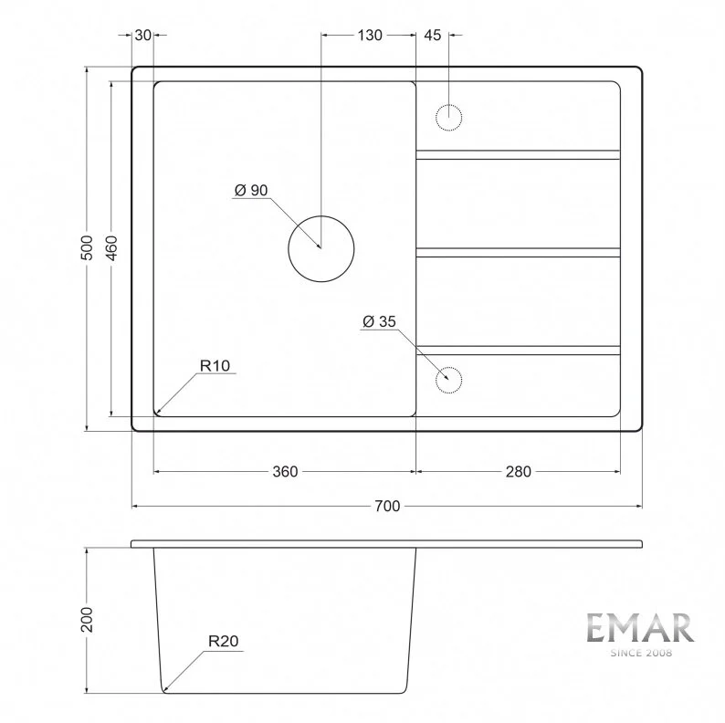 Кухонная мойка Emar Quartz EMQ-1700.Q Антрацит серый