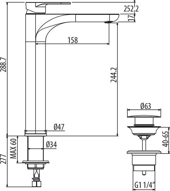 Смеситель для раковины Gattoni H2Omix7000 7006070NO с донным клапаном черный матовый