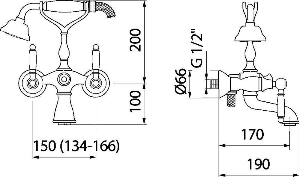 Смеситель Webert Alexandra AL720201065 бронза для ванны с душем