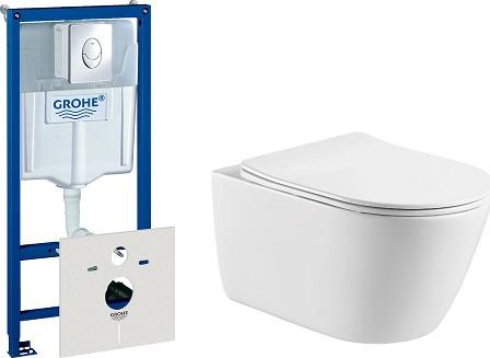 Комплект инсталляции Grohe Rapid SL 38750001 4 в 1 с подвесным унитазом Aquatek Оберон AQ1363W-00 + крышка-сиденье с микролифтом