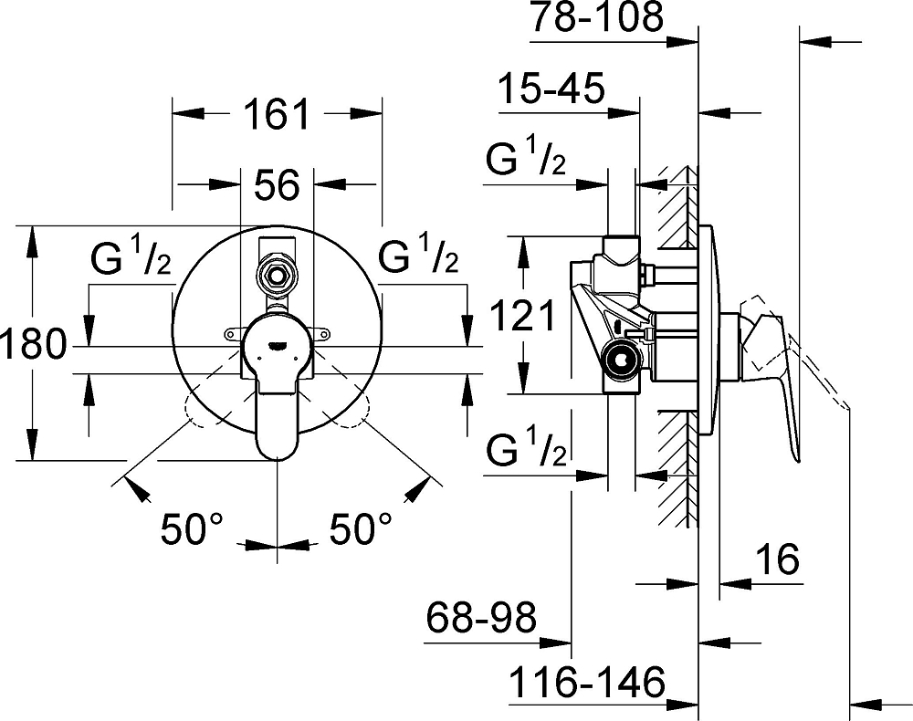 Смеситель Grohe BauEdge 29079000 с внутренней частью