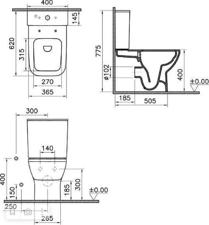 Унитаз-компакт VitrA Integra Square 9833B003-7204 безободковый, с сиденьем микролифт, белый