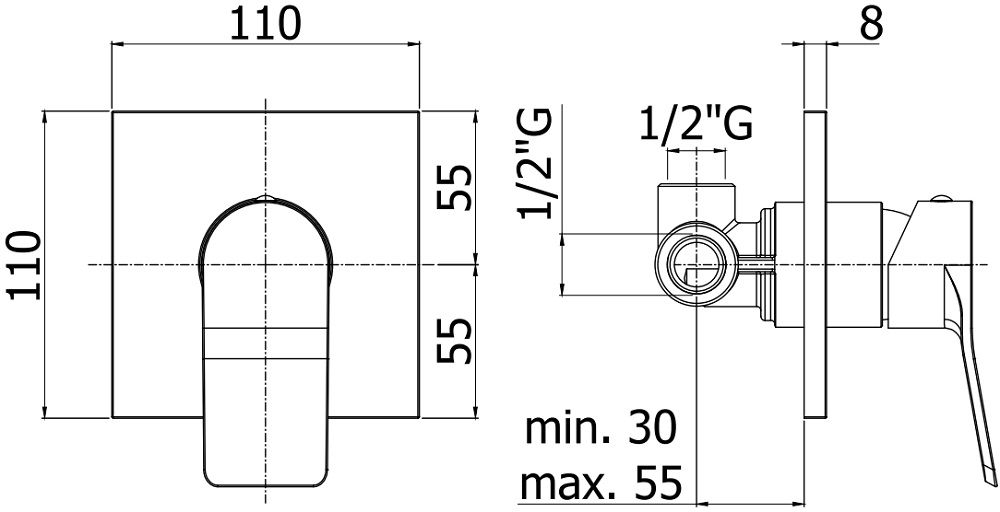 Смеситель для душа Paffoni Tilt TI010ST/M с внутренней частью, сталь