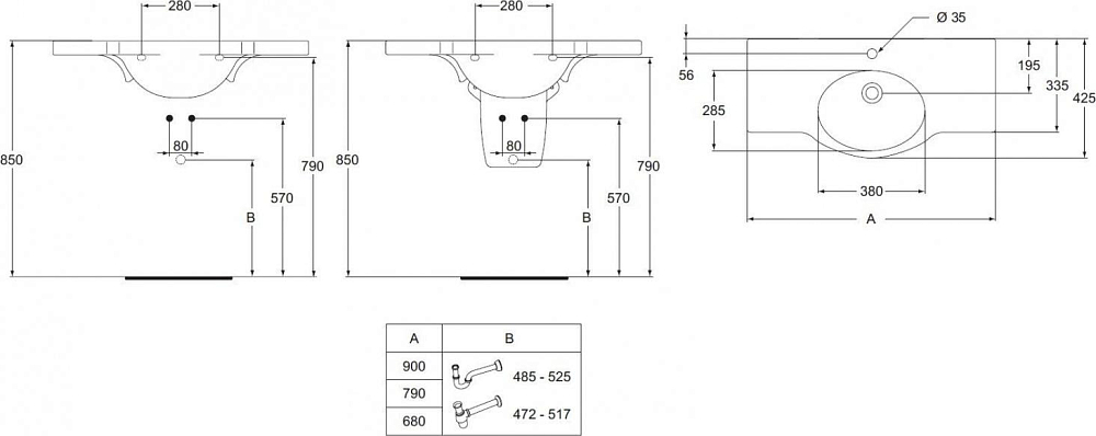 Раковина 90 см Ideal Standard Small+ W412301