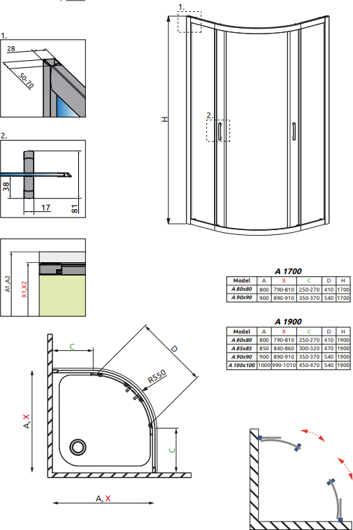 Душевой уголок 80х80 см Radaway Premium Plus A 80/170 30411-01-05N стекло графитовое