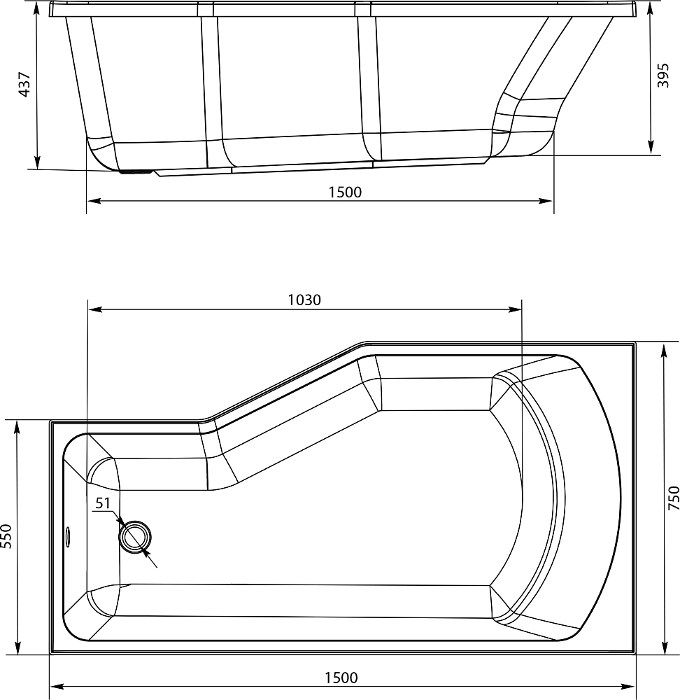 Акриловая ванна STWORKI Кронборг L 150x75 см, с ножками