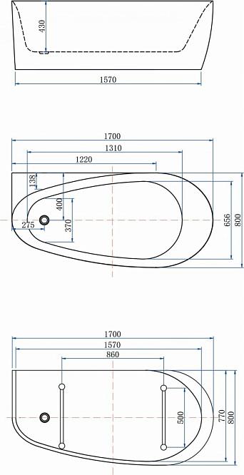 Акриловая ванна Allen Brau Priority 170x80 2.31002.21/CGM, белый матовый/олива