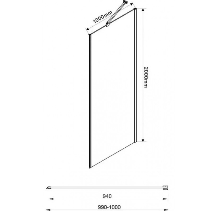 Боковая стенка Vincea Extra VSG-1E100CLB 100 см, черный, стекло прозрачное