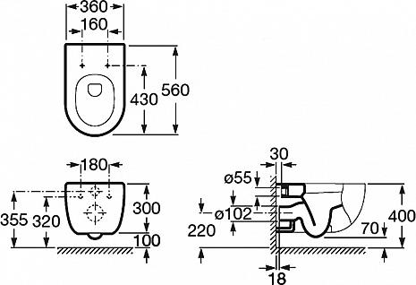 Комплект инсталляция Roca DUPLO WC 890090020 с подвесным унитазом Roca Meridian 346247000