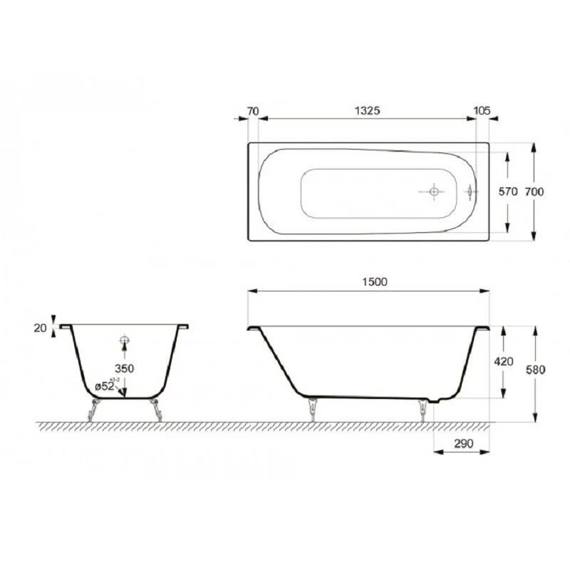 Чугунная ванна Delice Continental DLR230612R-AS белый