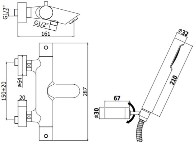 Смеситель для ванны с душем Paffoni Light LIQ023HG золото